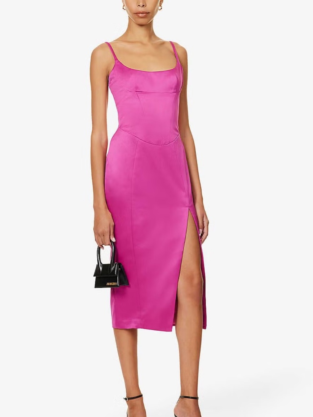 House Of CB Sz XS Casimira Corset Hot Pink Satin Midi Dress - Picture 2 of 15